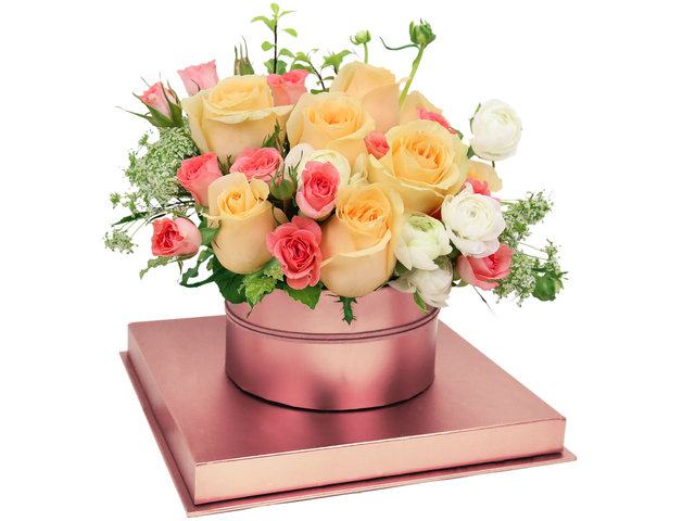 Order Flowers in Box - Elegant Champagne Roses Flower Box - BX0513A5 Photo