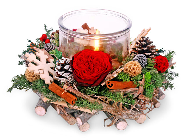 Preserved Forever Flower - Christmas Preserved Flower Wreath Candleholder M60 - PR1108A2 Photo