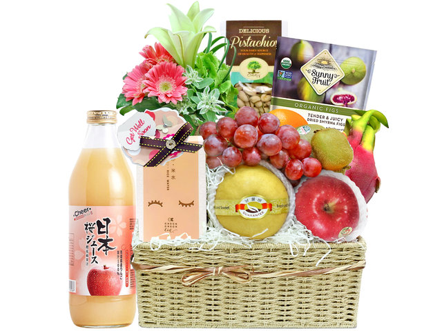 Wine n Food Hamper - Recovery Fruit Hamper With Flower G1 - L36669166 Photo